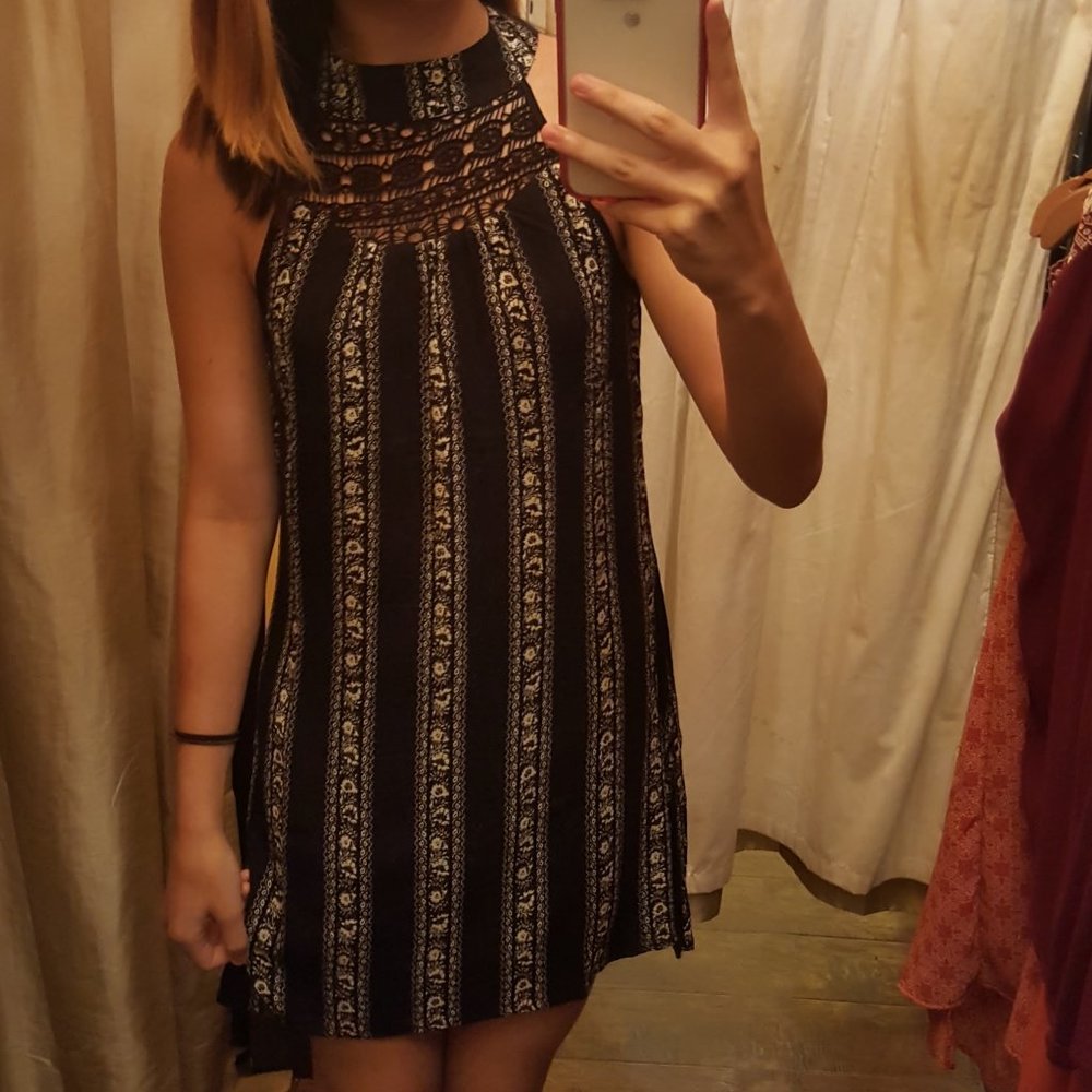 Francesca's B&W Striped Halter Dress Size …